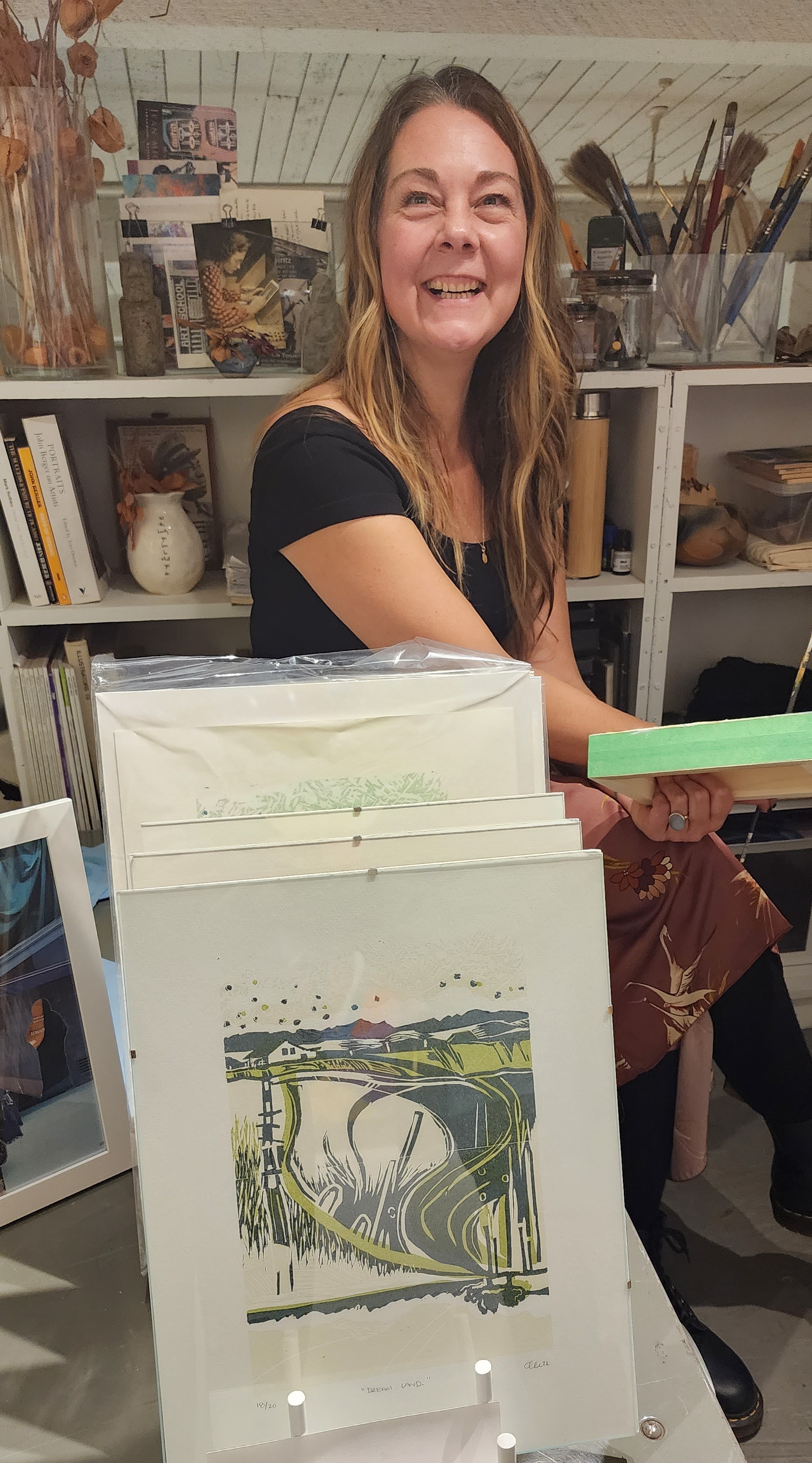 Photo of the artist in her studio
