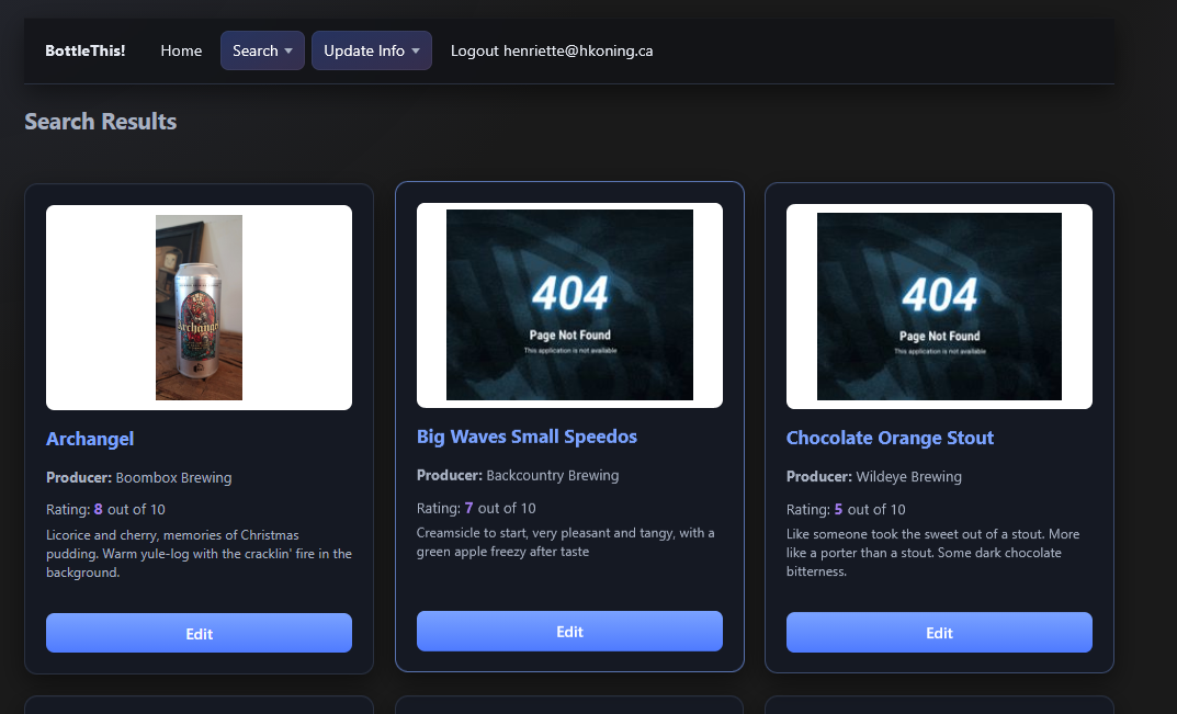 Sample search results screen