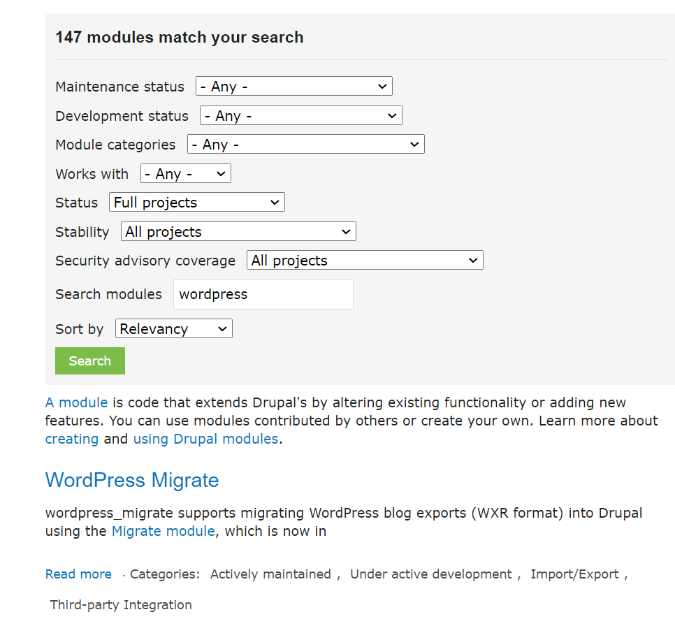 Screen shot of finding the module