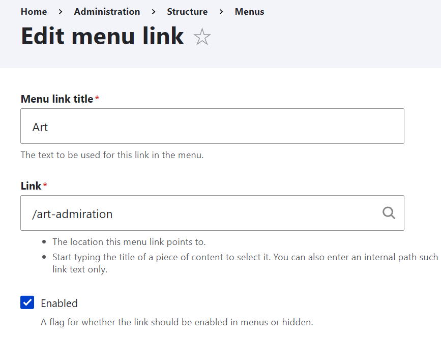 Drupal screen shot adding menu item