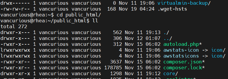 Unix screen shot showing a directory