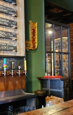 Photo of the beer selection list above the bar