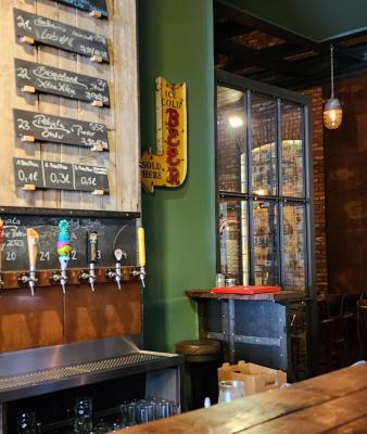 Photo of the beer selection list above the bar