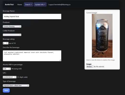 Screen shot of the edit page of my app